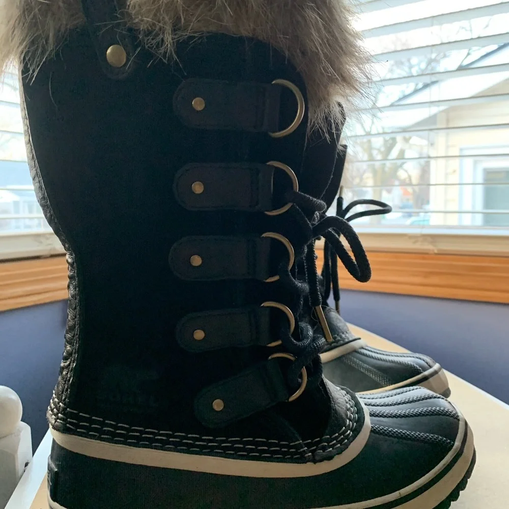 Sorel Black and Gray Faux Fur Winter Rain Boots
